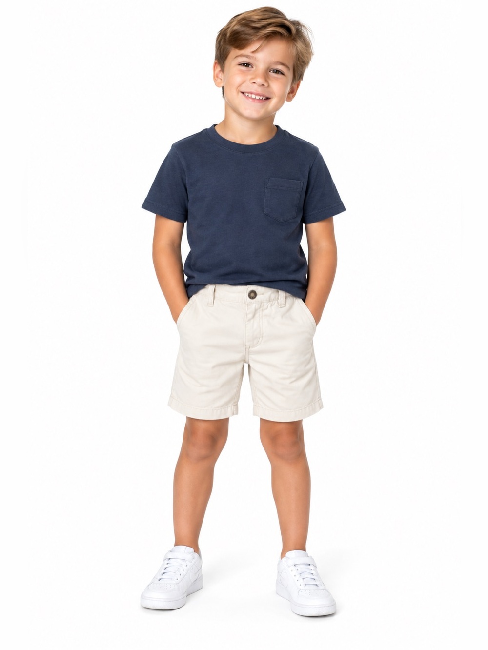 LAND’S END Cream Khaki Chino Kids' Shorts Adjustable Waist Pockets Plain